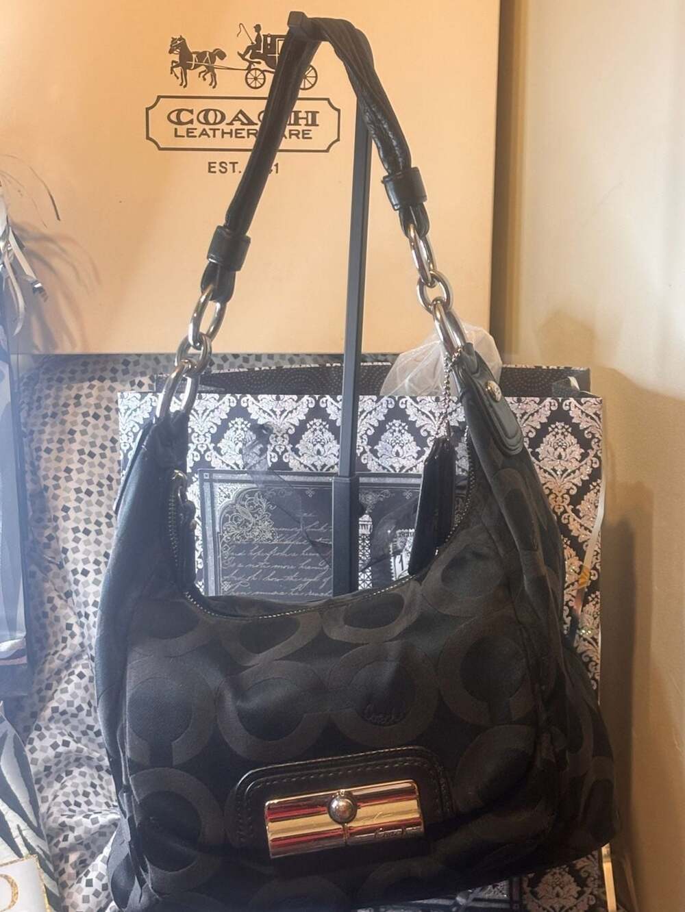 Coach Black Signature C Pop C Monogram Shoulder Bag